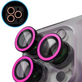   Apple iPhone 16 Pro / 16 Pro Max, Kamera lencsevédő fólia, ütésálló fólia, Tempered Glass (edzett üveg), sötétben világít, Xprotector Luminous, pink